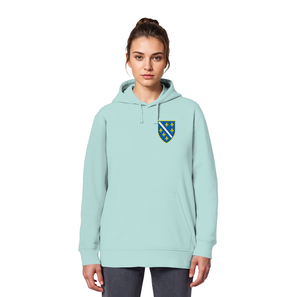 Bosnisches Wappen – Heimatliebe mit Stolz | Premium Stickerei - Organic Basic Hoodie