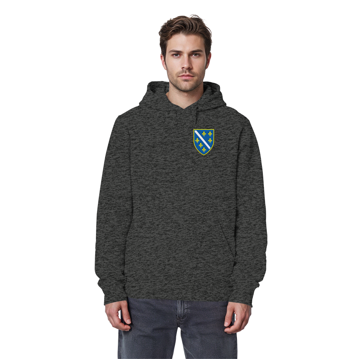 Bosnisches Wappen – Heimatliebe mit Stolz | Premium Stickerei - Organic Basic Hoodie