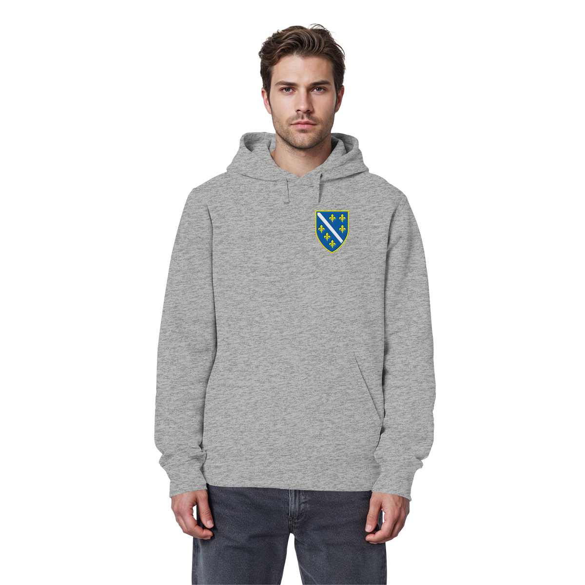 Bosnisches Wappen – Heimatliebe mit Stolz | Premium Stickerei - Organic Basic Hoodie