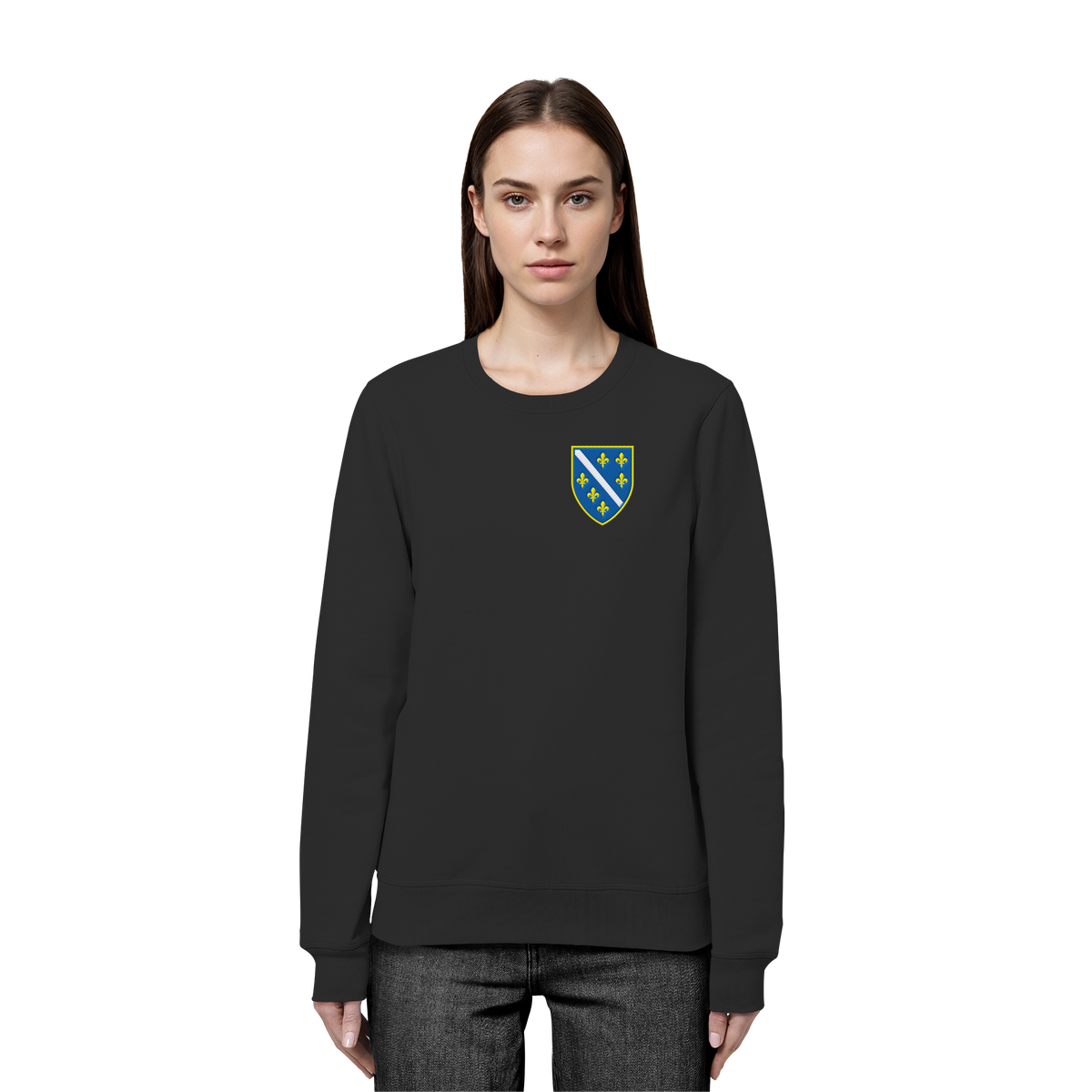 Bosnisches Wappen – Heimatliebe mit Stolz | Premium Stickerei - Organic Basic Unisex Sweatshirt