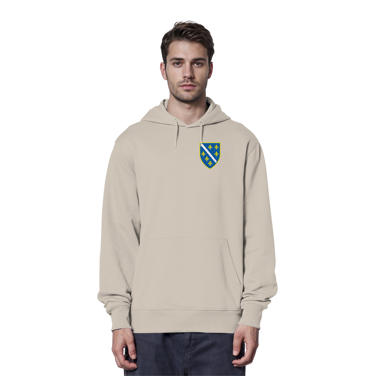 Bosnisches Wappen – Heimatliebe mit Stolz | Premium Stickerei - Organic Hoodie