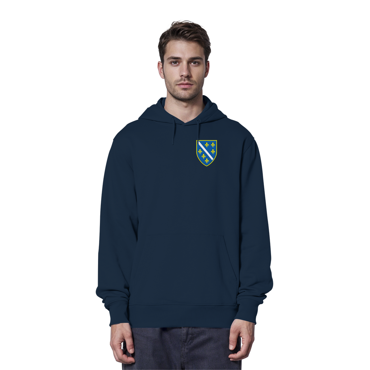Bosnisches Wappen – Heimatliebe mit Stolz | Premium Stickerei - Organic Hoodie