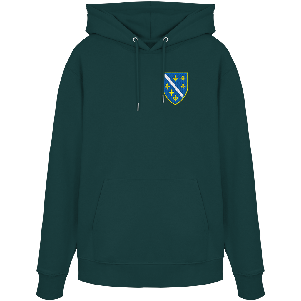 Bosnisches Wappen – Heimatliebe mit Stolz | Premium Stickerei - Organic Hoodie