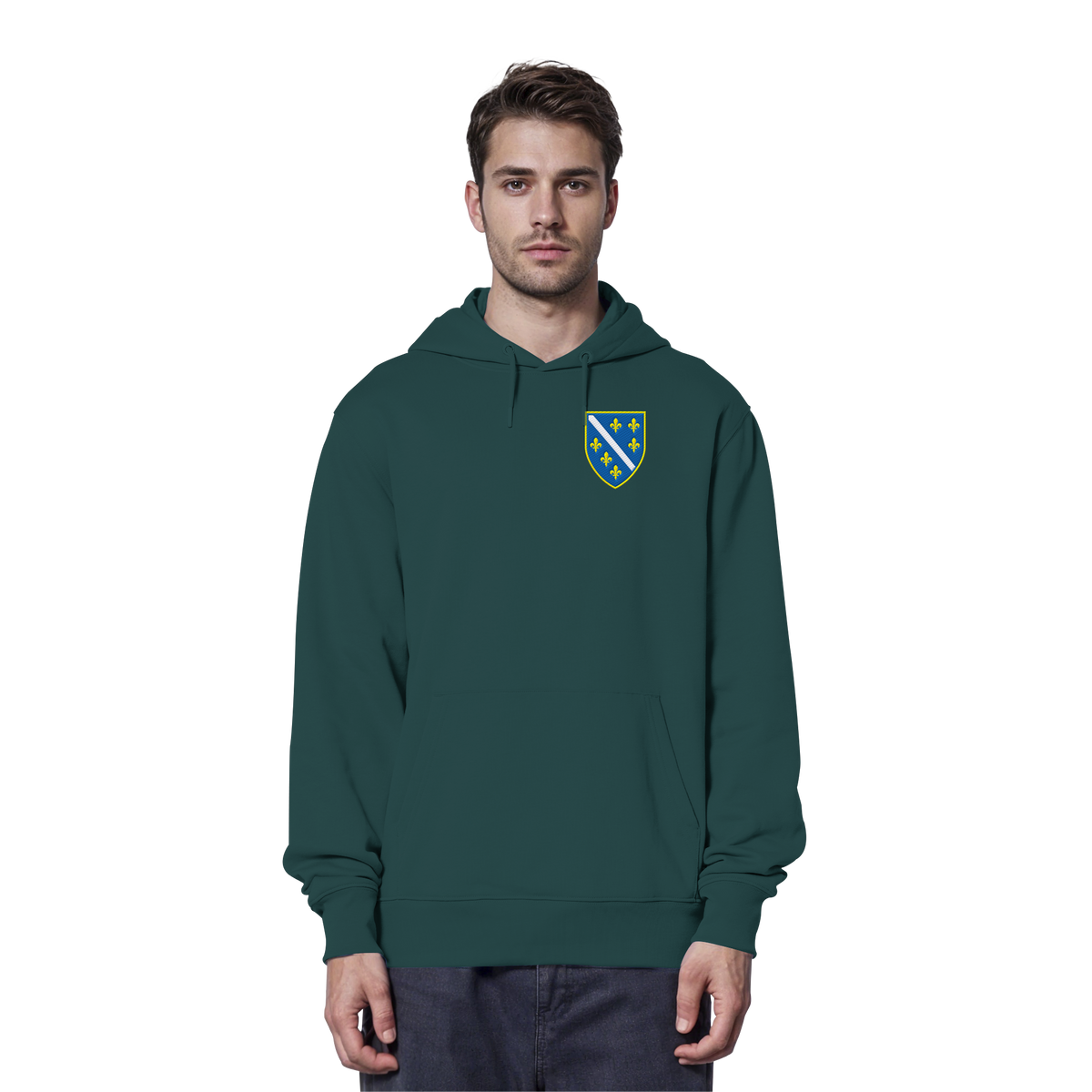 Premium organski hoodie s grbom Bosne i Višegradom i vezom | Stanley/Stella – Unisex