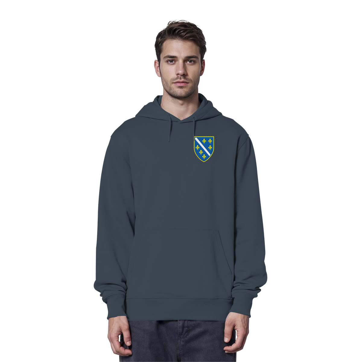 Premium organski hoodie s grbom Bosne i Višegradom i vezom | Stanley/Stella – Unisex