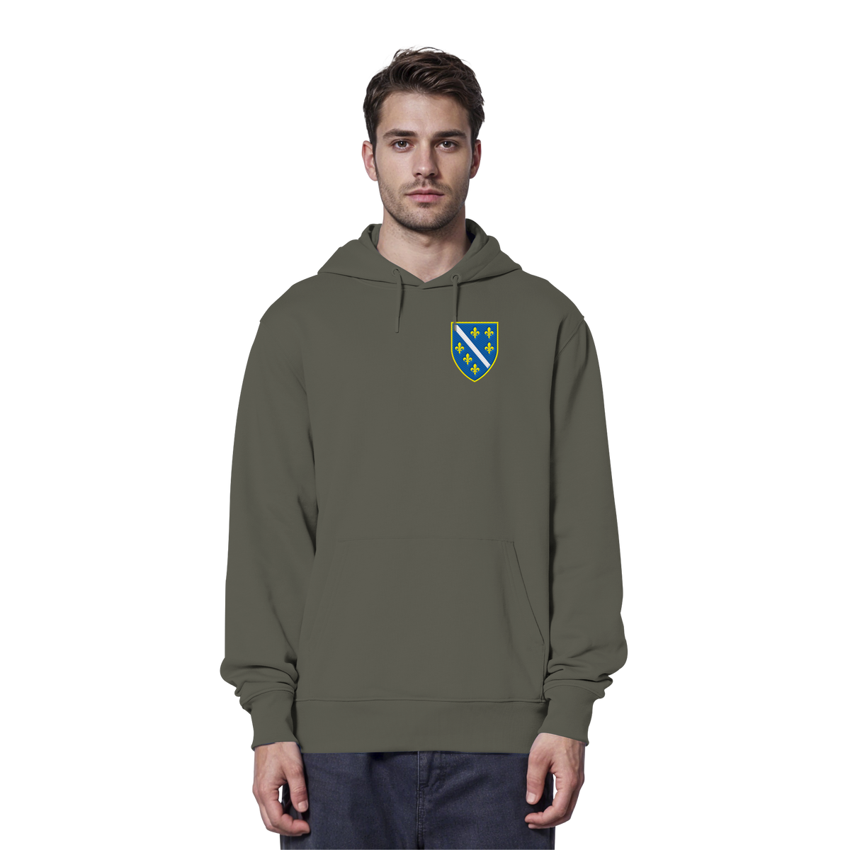 Bosnisches Wappen – Heimatliebe mit Stolz | Premium Stickerei - Organic Hoodie