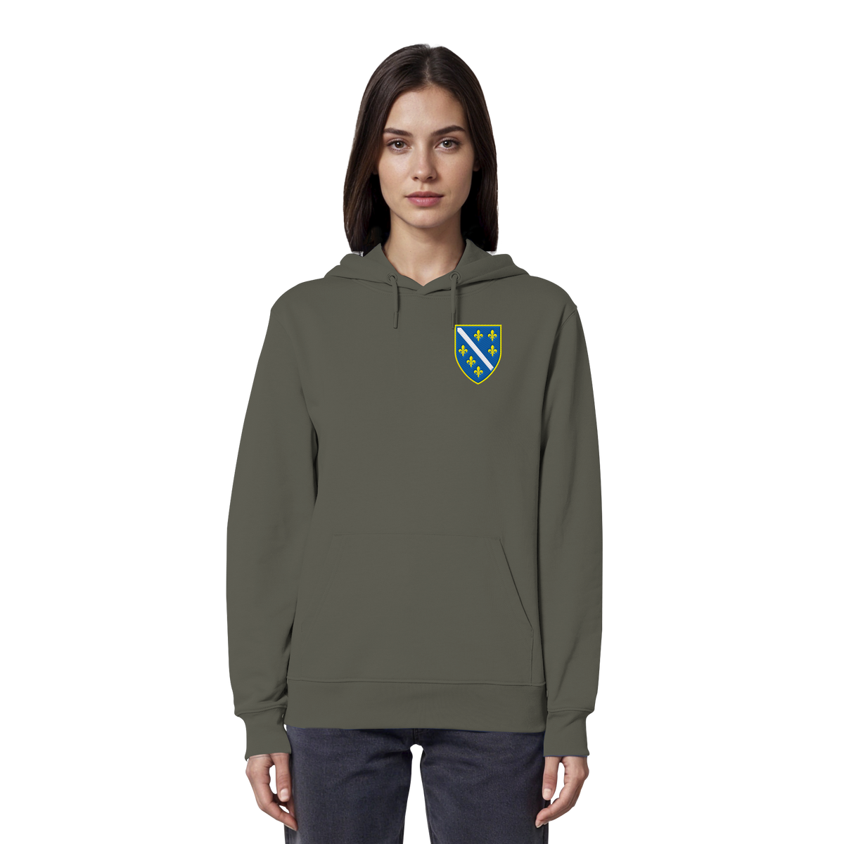 Premium organski hoodie s grbom Bosne i Višegradom i vezom | Stanley/Stella – Unisex