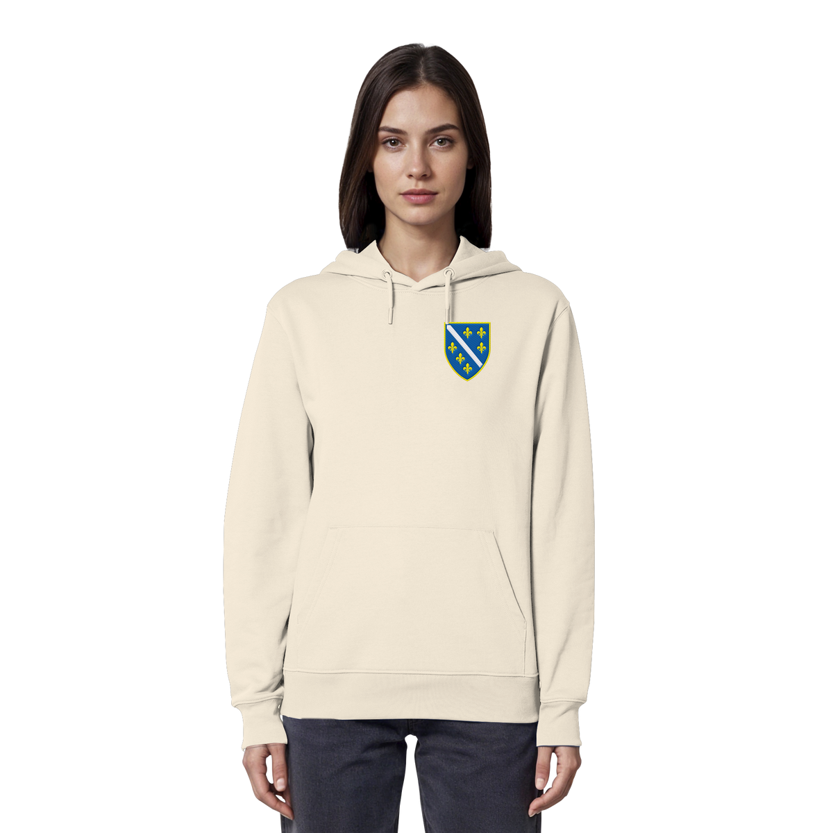 Bosnisches Wappen – Heimatliebe mit Stolz | Premium Stickerei - Organic Hoodie
