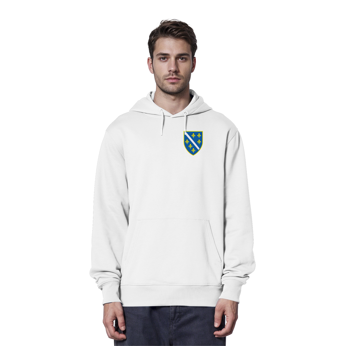 Bosnisches Wappen – Heimatliebe mit Stolz | Premium Stickerei - Organic Hoodie