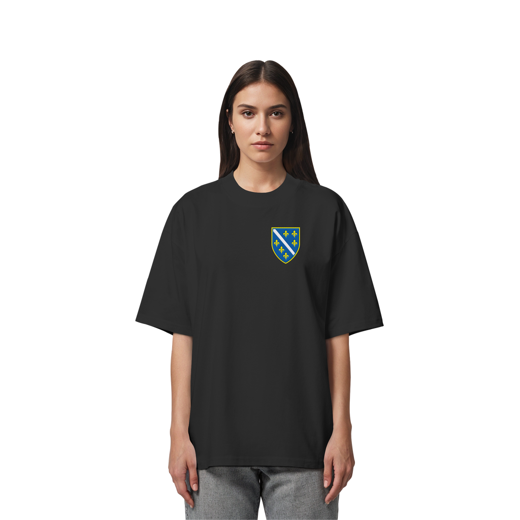 Bosnisches Wappen – Heimatliebe mit Stolz | Premium Stickerei - Organic Oversize Shirt