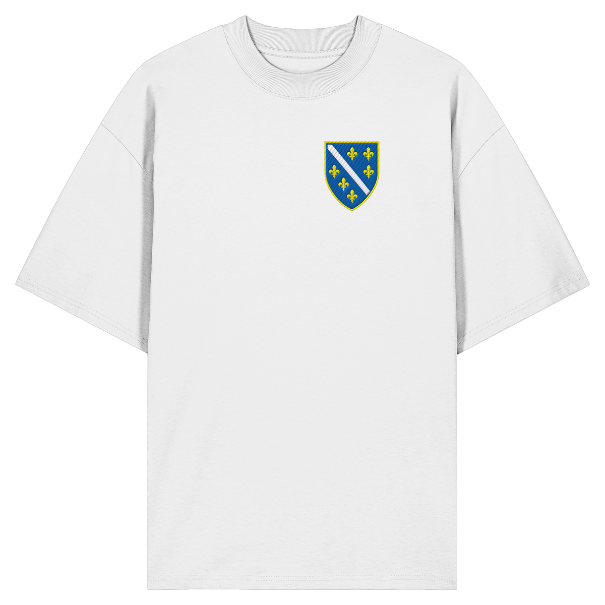 Bosnisches Wappen – Heimatliebe mit Stolz | Premium Stickerei - Organic Oversize Shirt