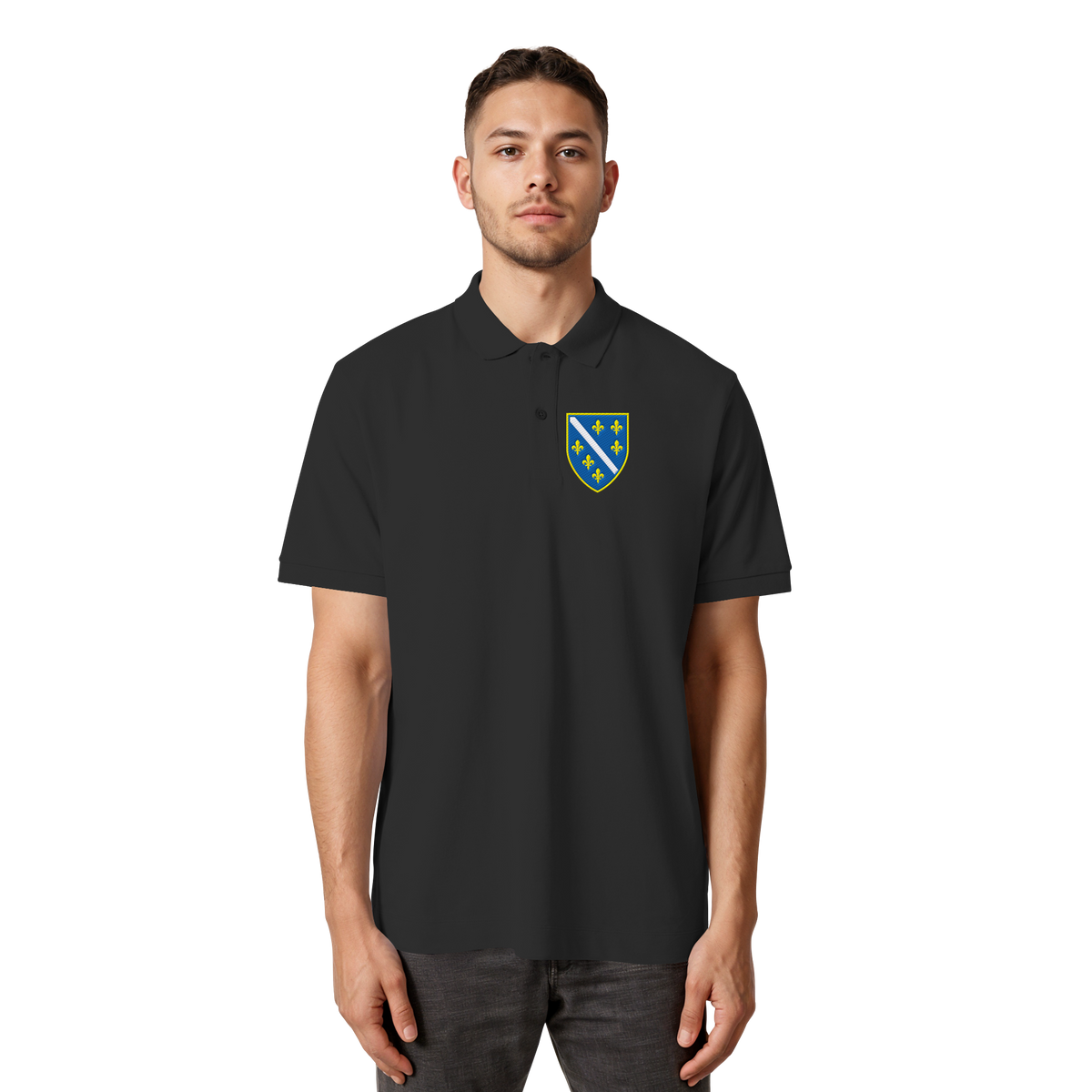 Bosnisches Wappen – Heimatliebe mit Stolz | Premium Stickerei - Organic Poloshirt
