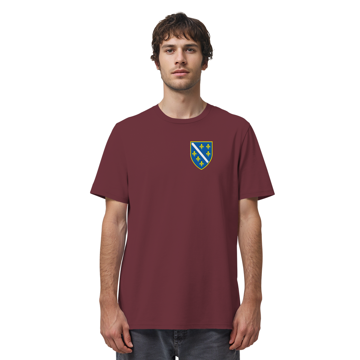 Bosnisches Wappen – Heimatliebe mit Stolz | Premium Stickerei - Organic Shirt