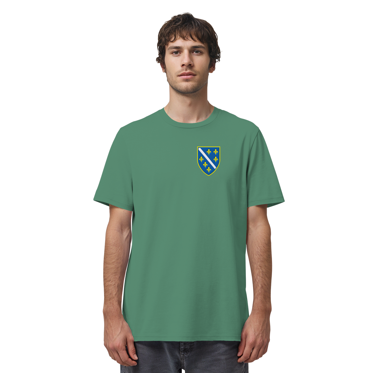 Bosnisches Wappen – Heimatliebe mit Stolz | Premium Stickerei - Organic Shirt