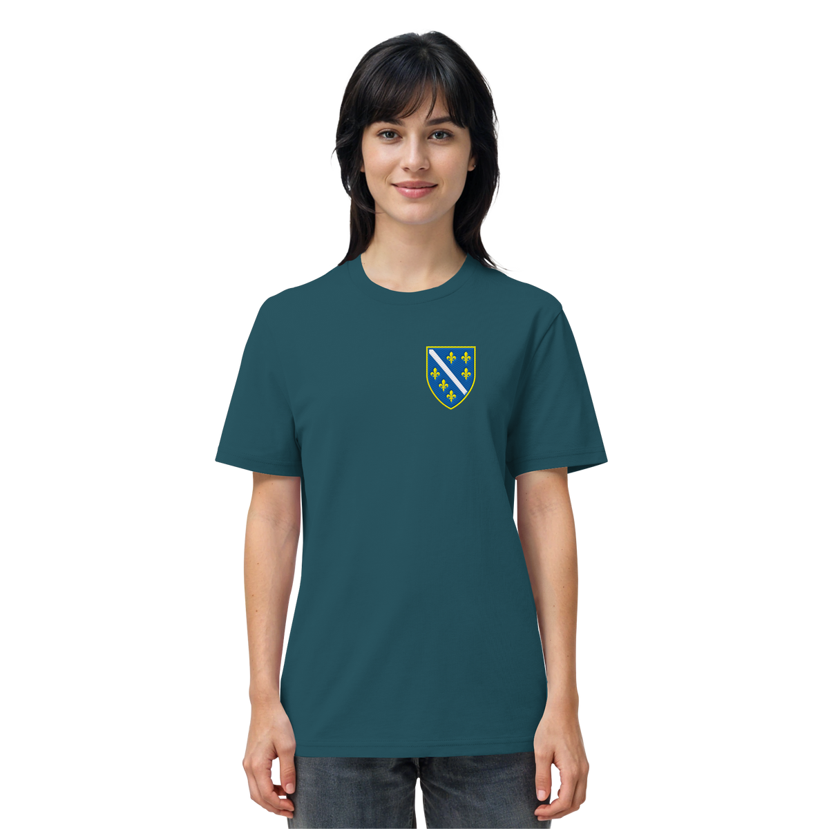 Bosnisches Wappen – Heimatliebe mit Stolz | Premium Stickerei - Organic Shirt
