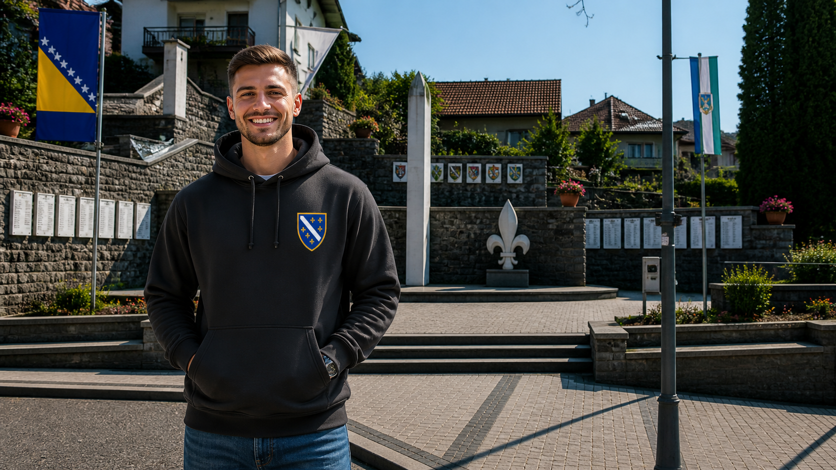 Men's Premium Organic Hoodie - Bosnian Coat of Arms with Lilies | Left Chest