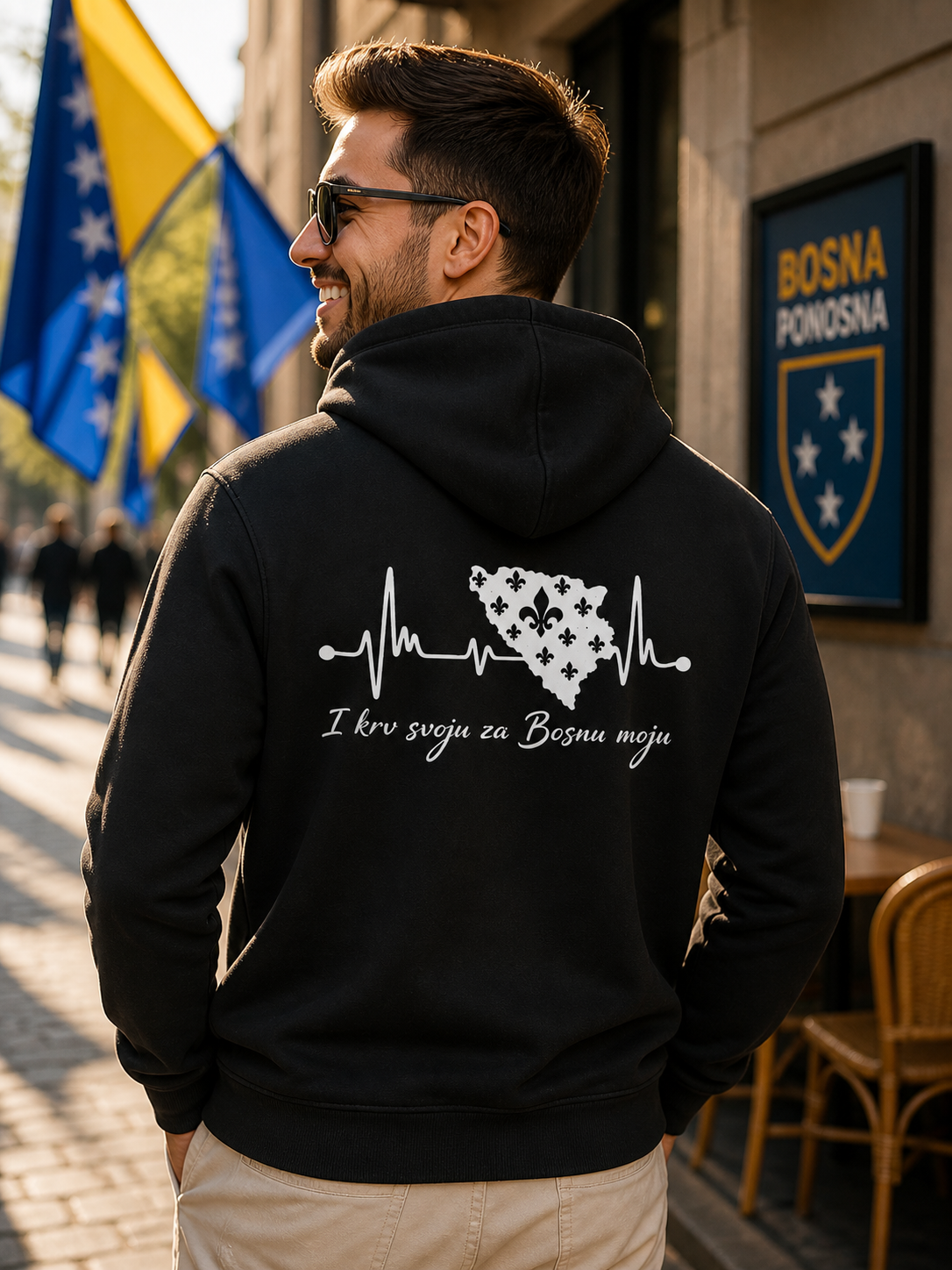 Men's Premium Organic Hoodie Bosnia – Bosna Heartbeat | Backprint
