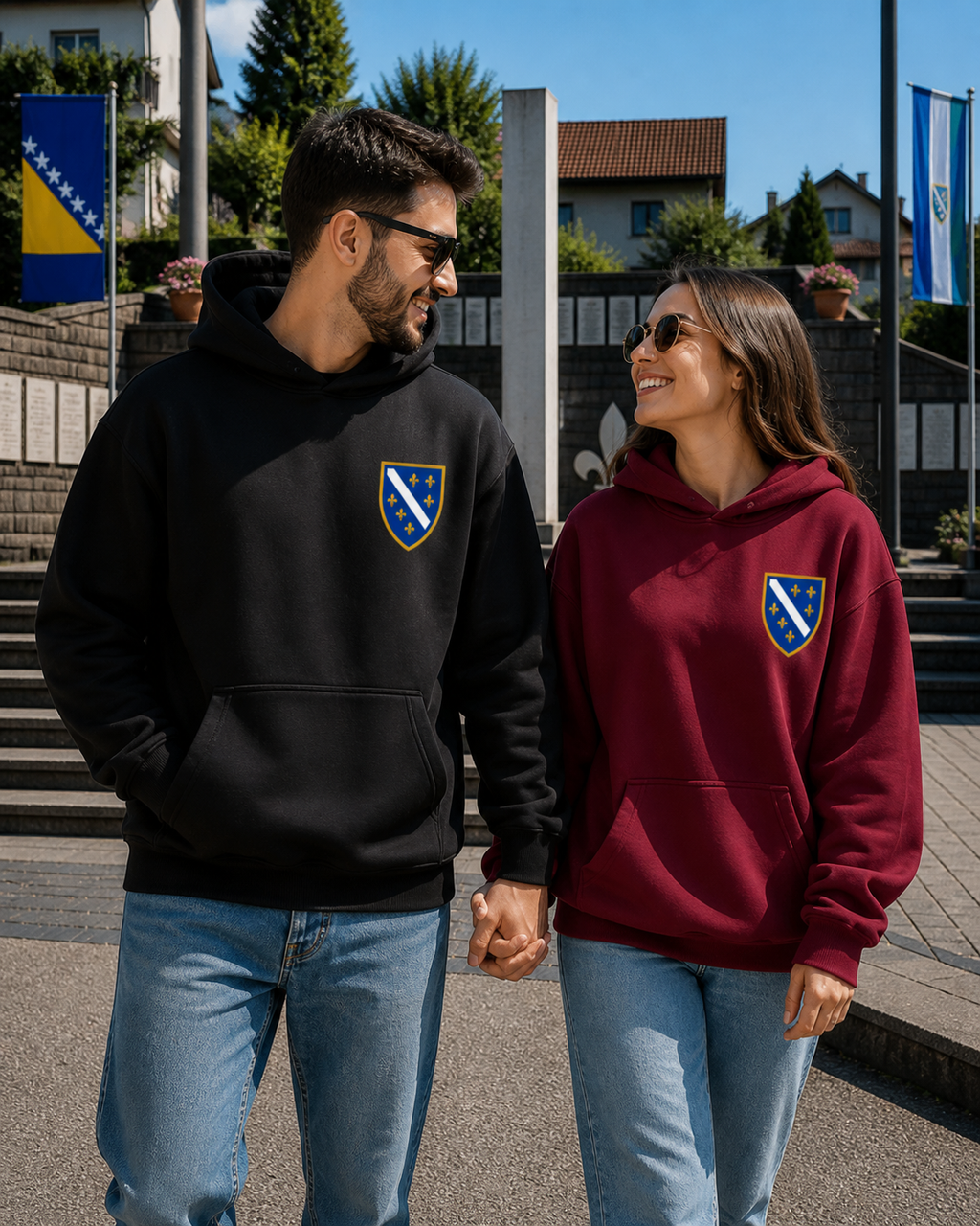 Unisex Oversized Hoodie - Bosnian Coat of Arms with Lilies | Left Chest