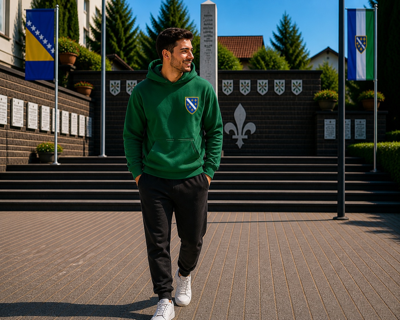 Herren Hoodie - Bosanski Grb sa ljiljanima | Links Brust