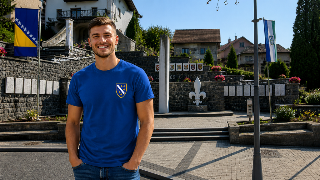 Men's Premium Organic T-Shirt - Bosnian Coat of Arms with Lilies | Left Chest