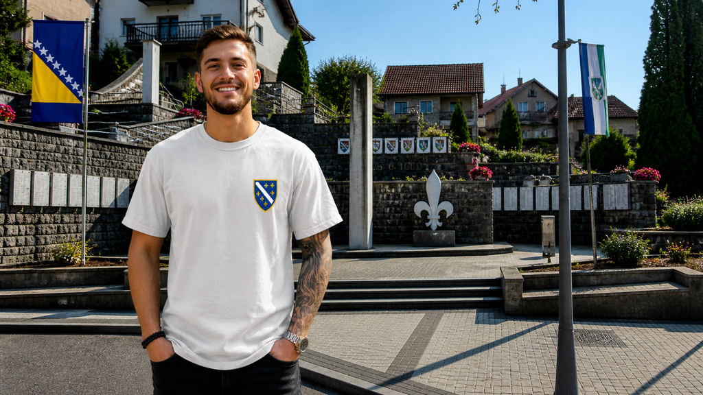 Men's T-Shirt - Bosnian Coat of Arms with Lilies | Left Chest