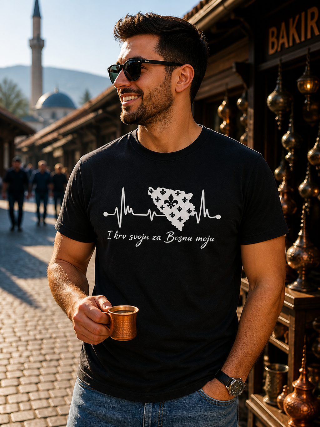 Herren Heavy Cotton T-Shirt Bosnien – Bosna Herzschlag | Frontprint