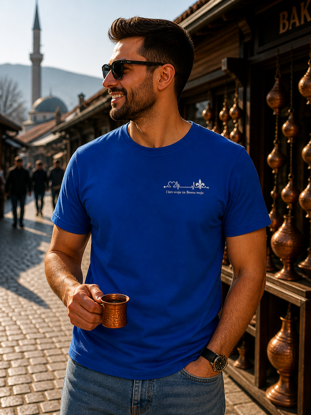Men's Heavy Cotton T-Shirt – Za Bosnu Moju | Left Chest