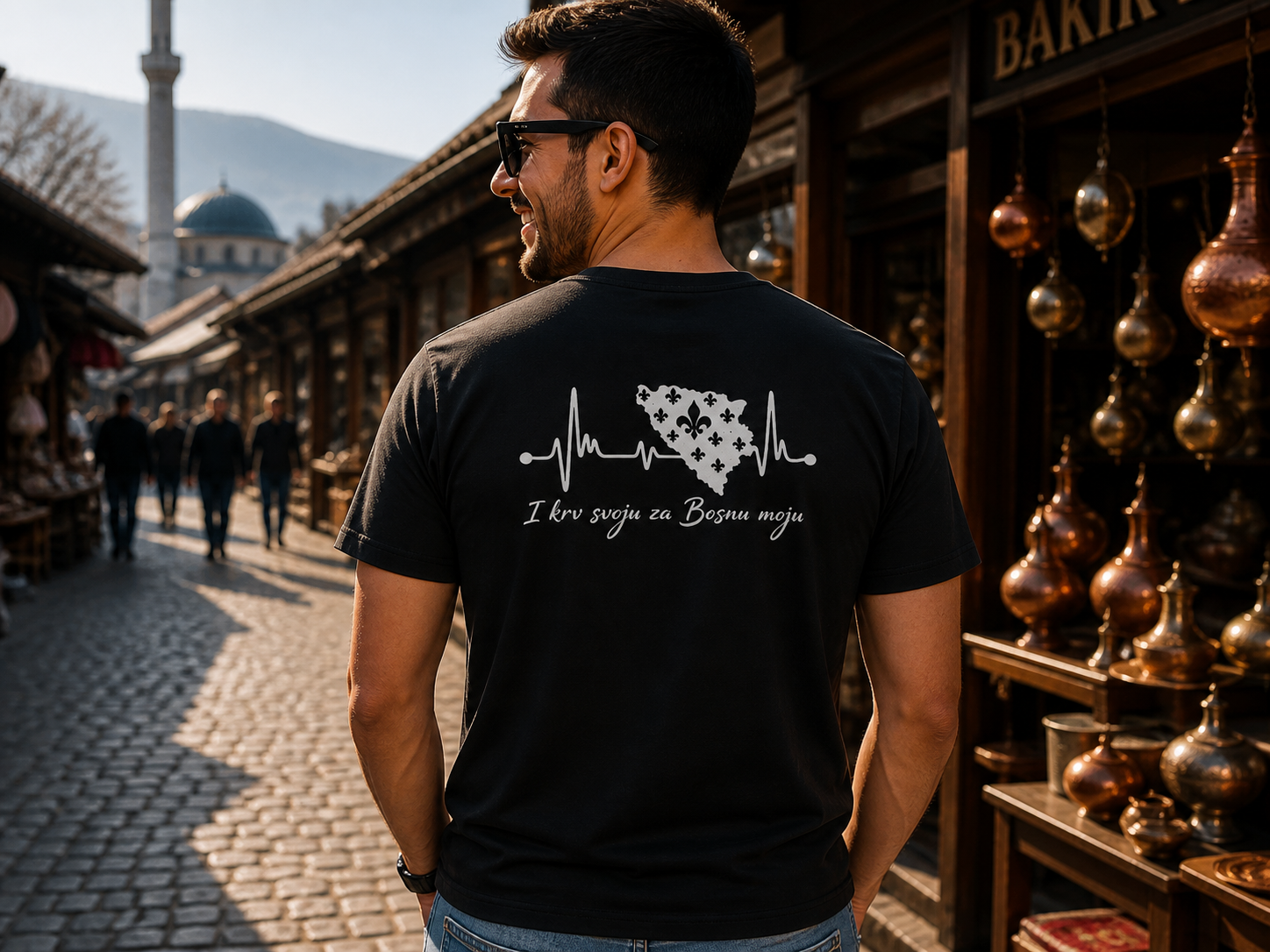 Men's Heavy Cotton T-Shirt Bosnia - Bosna Heartbeat | Back Print