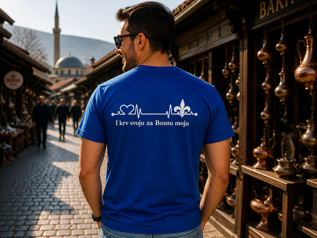 Herren Heavy Cotton T-Shirt – Za Bosnu Moju | Rückenprint