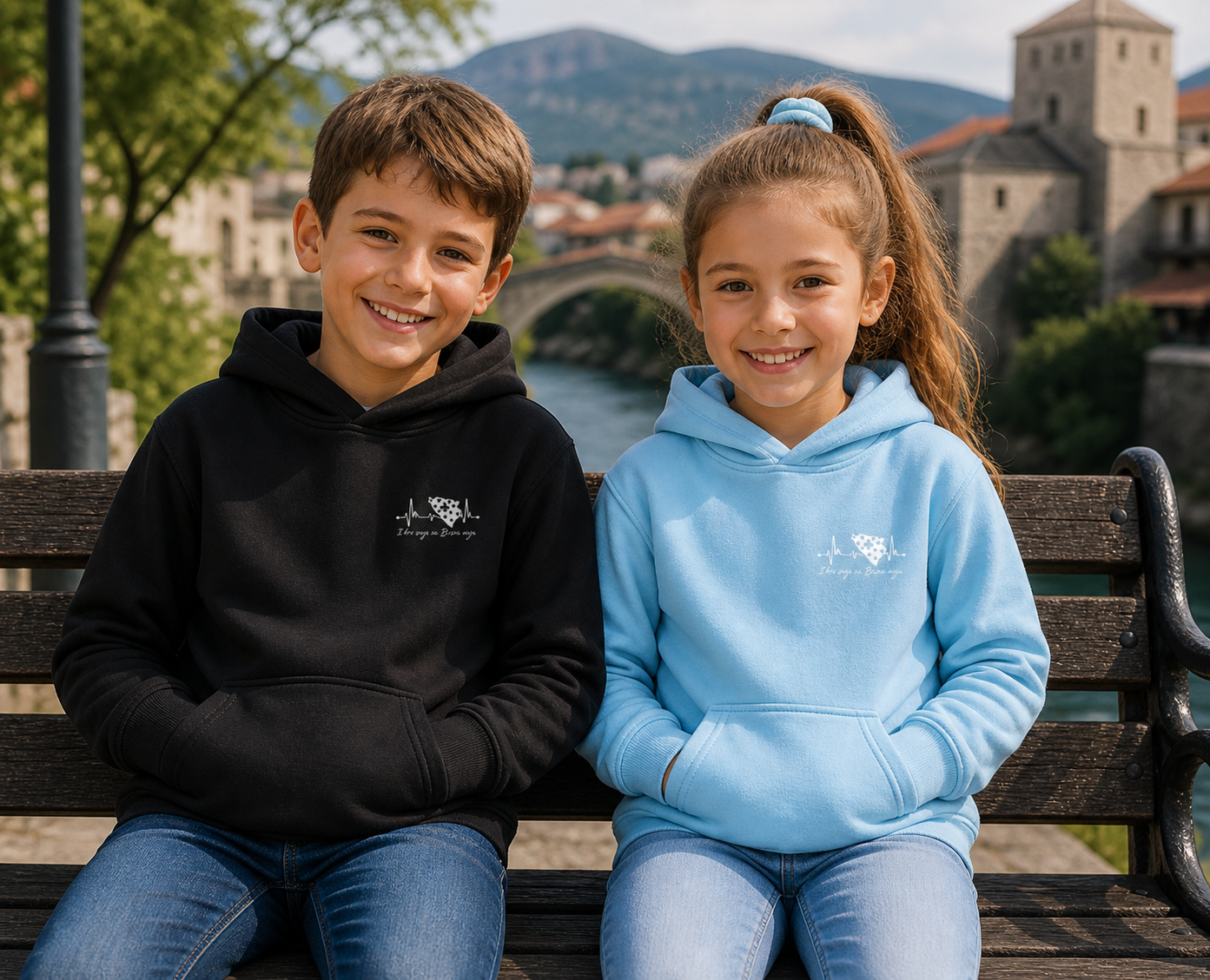Kids Basic Hoodie Bosnia - Bosna Heartbeat | Left Chest