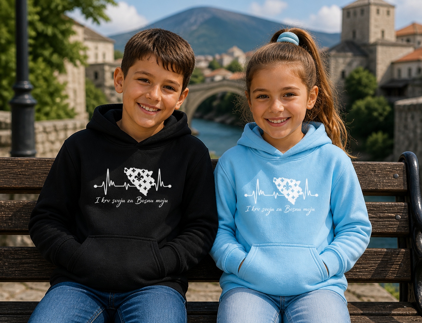 Kids Basic Hoodie Bosnia - Bosna Heartbeat | Front Print