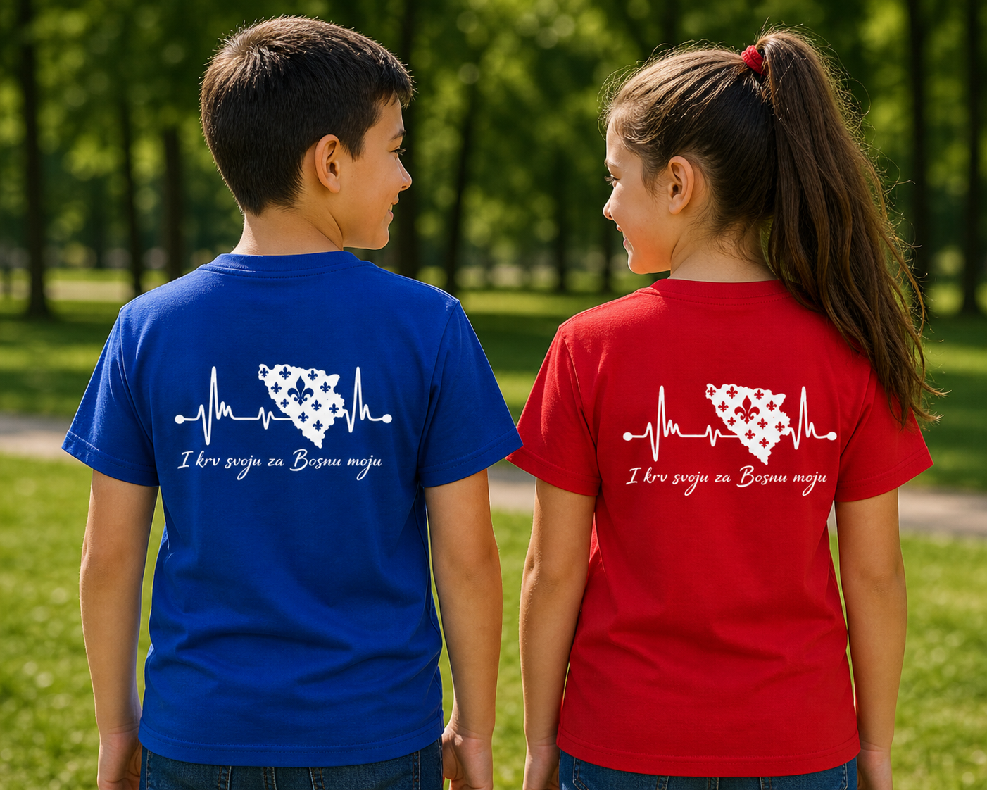 Kids Premium Organic T-Shirt Bosnia - Bosna Heartbeat | Backprint